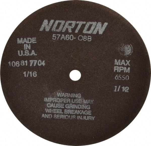Norton - 7" 60 Grit Aluminum Oxide Cutoff Wheel - 1/16" Thick, 1/2" Arbor, 6,550 Max RPM, Use with Stationary Grinders - Apex Tool & Supply