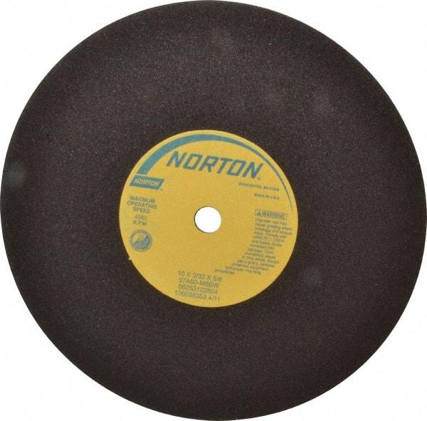 Norton - 10" 24 Grit Silicon Carbide Cutoff Wheel - 3/32" Thick, 5/8" Arbor, 6,110 Max RPM, Use with Stationary Tools - Apex Tool & Supply