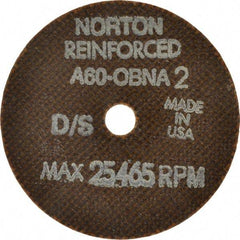 Norton - 3" 60 Grit Aluminum Oxide Cutoff Wheel - 0.06" Thick, 3/8" Arbor, 25,465 Max RPM, Use with Die Grinders - Apex Tool & Supply