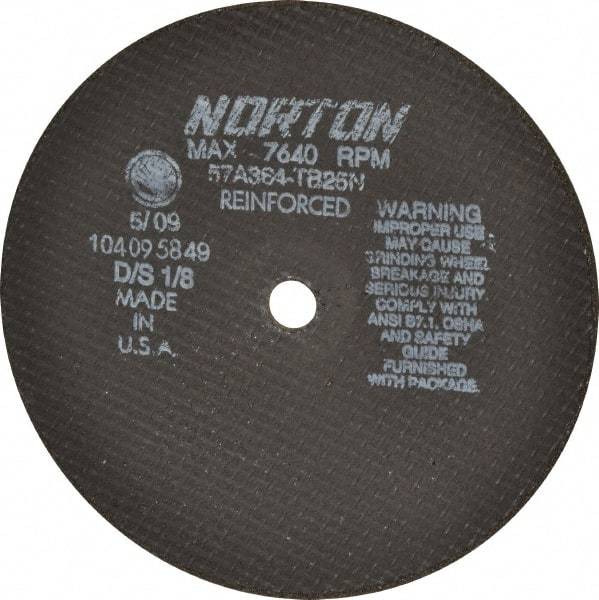 Norton - 8" 36 Grit Aluminum Oxide Cutoff Wheel - 1/8" Thick, 5/8" Arbor, 7,640 Max RPM, Use with Circular Saws - Apex Tool & Supply