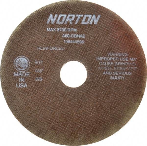 Norton - 7" 60 Grit Aluminum Oxide Cutoff Wheel - 0.035" Thick, 1-1/4" Arbor, 8,730 Max RPM, Use with Stationary Grinders - Apex Tool & Supply