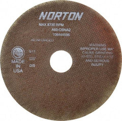 Norton - 7" 60 Grit Aluminum Oxide Cutoff Wheel - 0.035" Thick, 1-1/4" Arbor, 8,730 Max RPM, Use with Stationary Grinders - Apex Tool & Supply