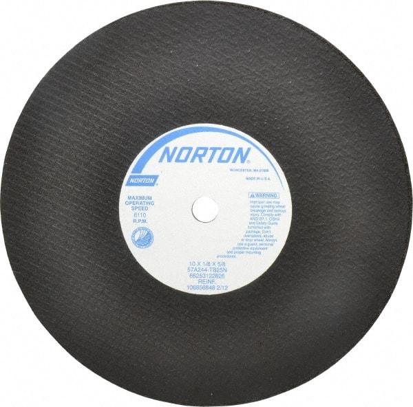 Norton - 10" 24 Grit Aluminum Oxide Cutoff Wheel - 1/8" Thick, 5/8" Arbor, 6,110 Max RPM, Use with Stationary Tools - Apex Tool & Supply