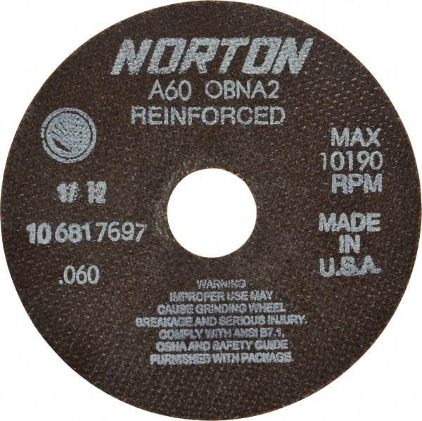 Norton - 6" 60 Grit Aluminum Oxide Cutoff Wheel - 0.06" Thick, 1-1/4" Arbor, 10,190 Max RPM, Use with Circular Saws - Apex Tool & Supply