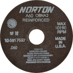 Norton - 6" 60 Grit Aluminum Oxide Cutoff Wheel - 0.06" Thick, 1-1/4" Arbor, 10,190 Max RPM, Use with Circular Saws - Apex Tool & Supply