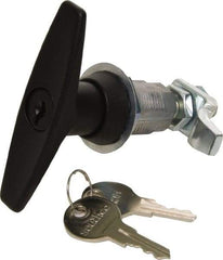 Made in USA - 4.03" Long x 3-1/4" Wide x 1.130" High, T-Handle Latch with Lock - Die Cast Zinc, with Black Powder Coat Finish - Apex Tool & Supply