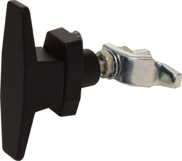 Made in USA - 3-1/16" Long x 3" Wide x 7/8" High, T-Handle Latch with O-Lock - Die Cast Zinc, with Black Powder Coat Finish - Apex Tool & Supply