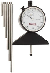 SPI - 0 to 22 Inch Range, Steel, White Dial Depth Gage - 0.001 Inch Graduation, 0.001 Inch Accuracy, 1 Inch Travel, 3.2 Inch Base Measuring Length - Apex Tool & Supply