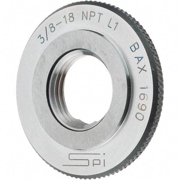 SPI - 3/8-18 Thread, Oil Hardened Non-Shrinking Steel (OHNS), Class L1, Ring Pipe Thread Gage - NPT Thread - Apex Tool & Supply
