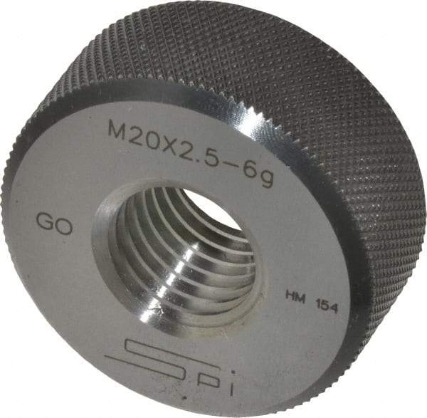 SPI - M20x2.5 Go Single Ring Thread Gage - Class 6G, Oil Hardened Nonshrinking Steel (OHNS), NPL Traceability Certification Included - Apex Tool & Supply