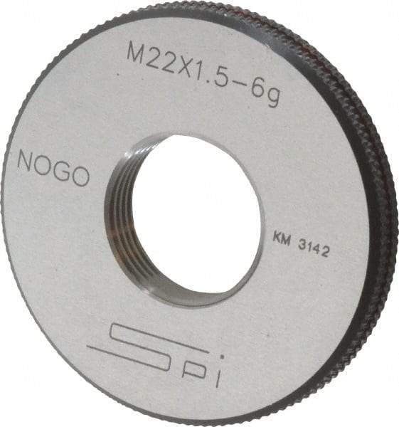 SPI - M22x1.5 No Go Single Ring Thread Gage - Class 6G, Oil Hardened Nonshrinking Steel (OHNS), NPL Traceability Certification Included - Apex Tool & Supply