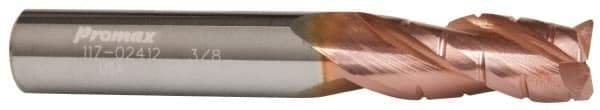 ProMax - 5/8" Diam, 1-1/4" LOC, 3 Flute Solid Carbide Roughing & Finishing Corner Radius End Mill - TiCN Finish, 3-1/2" OAL, 5/8" Shank Diam, Weldon Shank, 35° Helix, Centercutting - Apex Tool & Supply