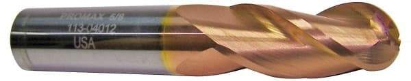 ProMax - 5/8" Diam, 1-1/4" LOC, 3 Flute Solid Carbide Ball End Mill - TiCN Finish, Single End, 3-1/2" OAL, 5/8" Shank Diam, Spiral Flute - Apex Tool & Supply