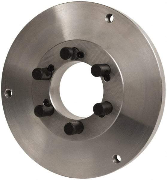 Buck Chuck Company - Adapter Back Plate for 12" Diam Self Centering Lathe Chucks - D1-6 Mount, 2" Through Hole Diam, 10.221mm ID, 12.6" OD, 0.989" Flange Height, Steel - Apex Tool & Supply