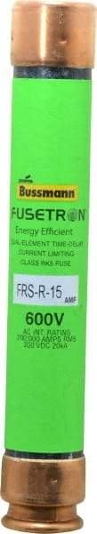 Cooper Bussmann - 300 VDC, 600 VAC, 15 Amp, Time Delay General Purpose Fuse - Fuse Holder Mount, 127mm OAL, 20 at DC, 200 (RMS) kA Rating, 13/16" Diam - Apex Tool & Supply