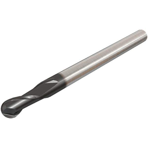 Iscar - 12mm Diam, 14mm LOC, 2 Flute Solid Carbide Ball End Mill - TiAlN Finish, Single End, 83mm OAL, 12mm Shank Diam, Spiral Flute - Apex Tool & Supply