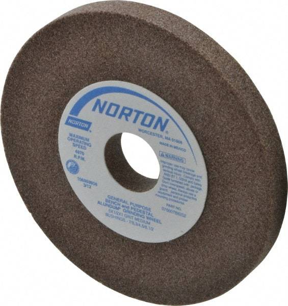 Norton - 60/80 Grit Aluminum Oxide Bench & Pedestal Grinding Wheel - 5" Diam x 1" Hole x 1/2" Thick, 4970 Max RPM, Medium Grade - Apex Tool & Supply