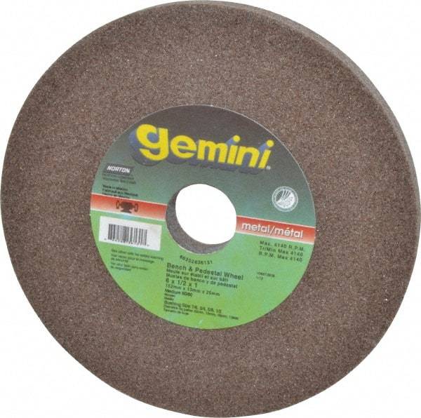 Norton - 60/80 Grit Aluminum Oxide Bench & Pedestal Grinding Wheel - 6" Diam x 1" Hole x 1/2" Thick, 6210 Max RPM, Medium Grade - Apex Tool & Supply