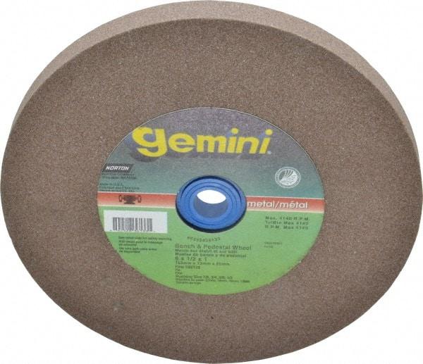 Norton - 100 Grit Aluminum Oxide Bench & Pedestal Grinding Wheel - 6" Diam x 1" Hole x 1/2" Thick, 6210 Max RPM, Fine Grade - Apex Tool & Supply