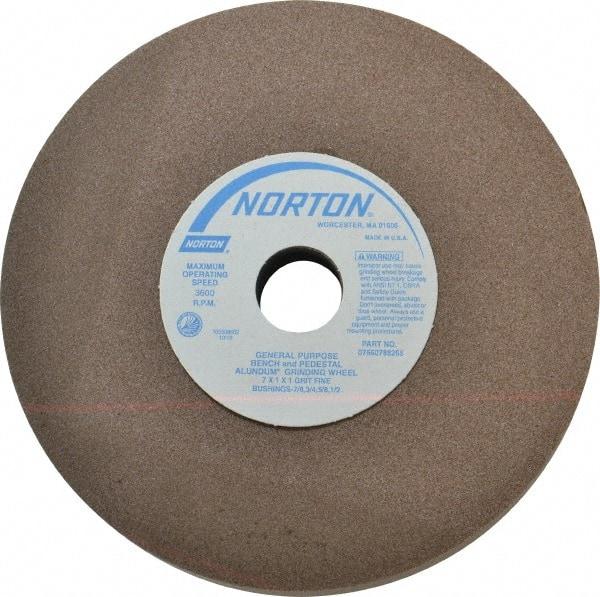 Norton - 100 Grit Aluminum Oxide Bench & Pedestal Grinding Wheel - 7" Diam x 1" Hole x 1" Thick, 3600 Max RPM, Fine Grade - Apex Tool & Supply