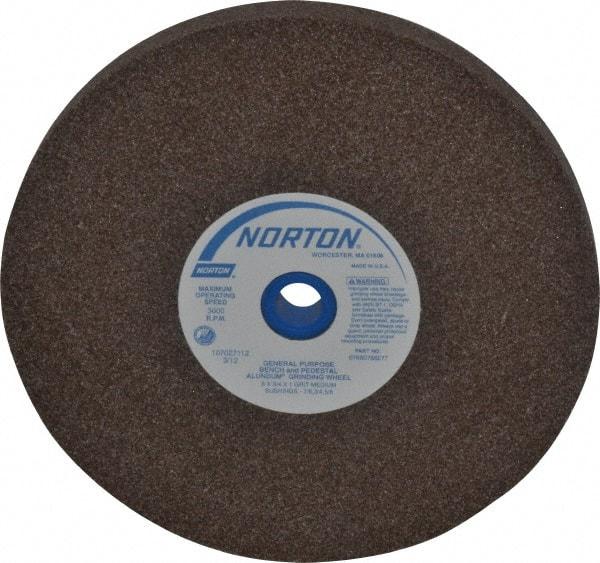 Norton - 60/80 Grit Aluminum Oxide Bench & Pedestal Grinding Wheel - 8" Diam x 1" Hole x 3/4" Thick, 3600 Max RPM, Medium Grade - Apex Tool & Supply