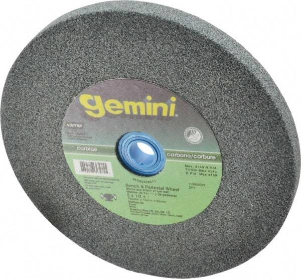 Norton - 60 Grit Silicon Carbide Bench & Pedestal Grinding Wheel - 6" Diam x 1" Hole x 1/2" Thick, 4140 Max RPM, Medium Grade - Apex Tool & Supply