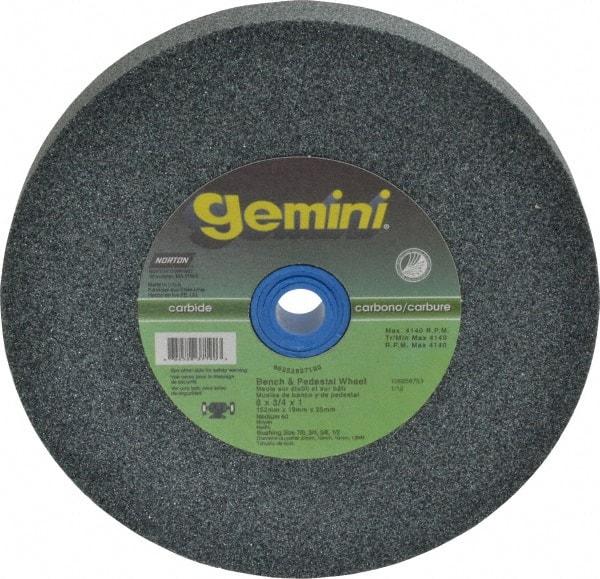 Norton - 60 Grit Silicon Carbide Bench & Pedestal Grinding Wheel - 6" Diam x 1" Hole x 3/4" Thick, 4140 Max RPM, Medium Grade - Apex Tool & Supply