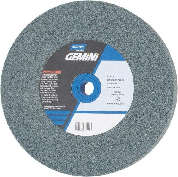 Norton - 80 Grit Silicon Carbide Bench & Pedestal Grinding Wheel - 6" Diam x 1" Hole x 3/4" Thick, 4140 Max RPM, Medium Grade - Apex Tool & Supply