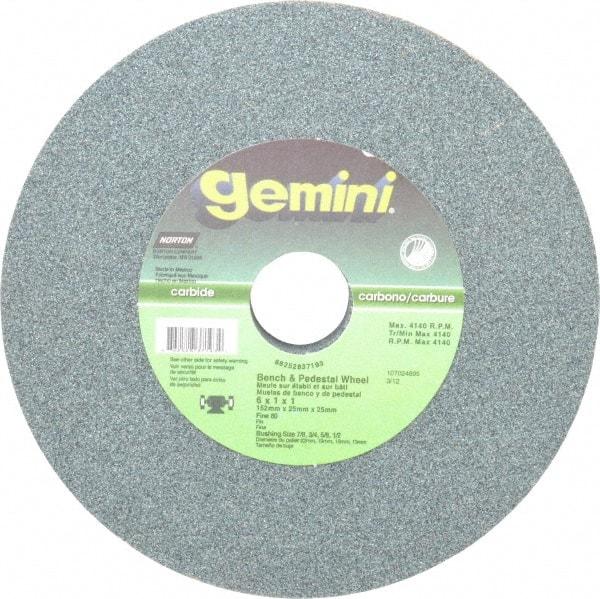 Norton - 80 Grit Silicon Carbide Bench & Pedestal Grinding Wheel - 6" Diam x 1" Hole x 1" Thick, 4140 Max RPM, Medium Grade - Apex Tool & Supply