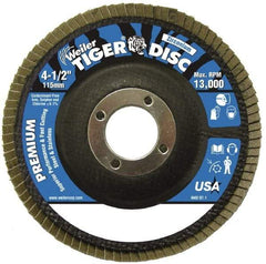 Weiler - 24 Grit, 4-1/2" Disc Diam, 7/8" Center Hole, Type 29 Zirconia Alumina Flap Disc - 13,000 Max RPM, Phenolic Backing, Quick Change Type S Attaching System, Coated - Apex Tool & Supply