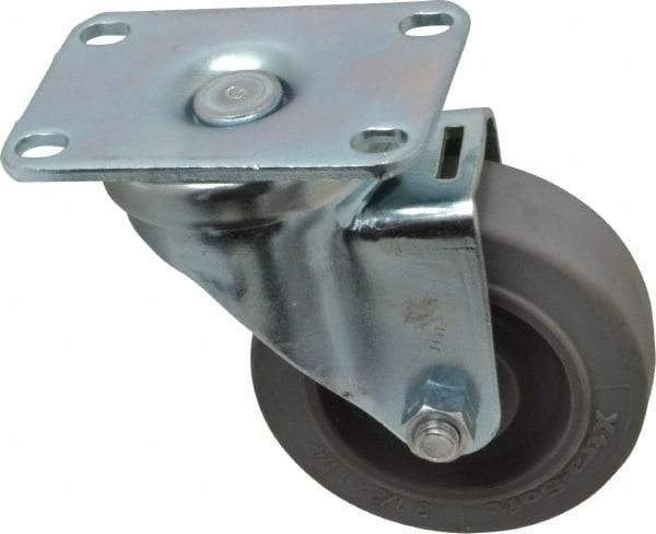 Albion - 3-1/2" Diam x 1-1/4" Wide x 4-1/4" OAH Top Plate Mount Swivel Caster - Rubber, 250 Lb Capacity, Ball Bearing, 2-1/2 x 3-5/8" Plate - Apex Tool & Supply