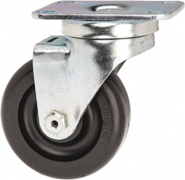 Albion - 3-1/2" Diam x 1-1/4" Wide x 4-11/16" OAH Top Plate Mount Swivel Caster - Polyolefin, 300 Lb Capacity, Delrin Bearing, 2-1/2 x 3-5/8" Plate - Apex Tool & Supply