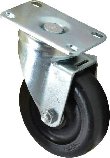 Albion - 4" Diam x 1-1/4" Wide x 5-1/8" OAH Top Plate Mount Swivel Caster - Polyolefin, 300 Lb Capacity, Delrin Bearing, 2-1/2 x 3-5/8" Plate - Apex Tool & Supply