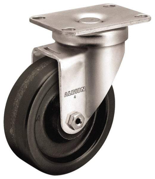 Albion - 4" Diam x 1-1/4" Wide x 5-1/8" OAH Top Plate Mount Swivel Caster - Phenolic, 350 Lb Capacity, Plain Bearing, 2-1/2 x 3-5/8" Plate - Apex Tool & Supply