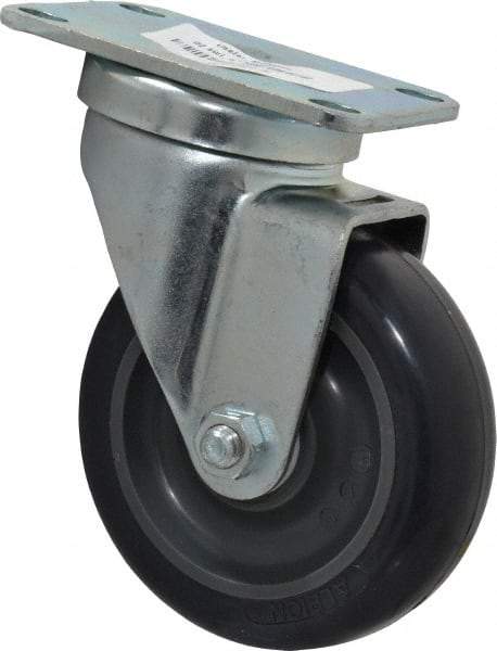 Albion - 4" Diam x 1-1/4" Wide x 5-1/8" OAH Top Plate Mount Swivel Caster - Polyurethane, 350 Lb Capacity, Delrin Bearing, 2-1/2 x 3-5/8" Plate - Apex Tool & Supply