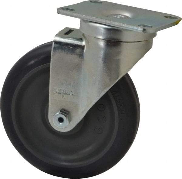 Albion - 5" Diam x 1-1/4" Wide x 6-3/16" OAH Top Plate Mount Swivel Caster - Polyurethane, 350 Lb Capacity, Delrin Bearing, 2-1/2 x 3-5/8" Plate - Apex Tool & Supply