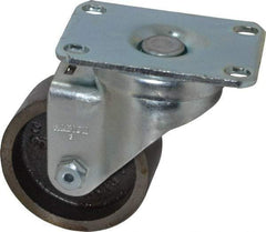 Albion - 3" Diam x 1-1/4" Wide x 4-1/4" OAH Top Plate Mount Swivel Caster - Cast Iron, 300 Lb Capacity, Plain Bearing, 2-1/2 x 3-5/8" Plate - Apex Tool & Supply