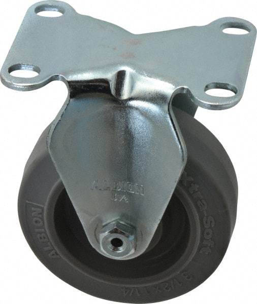 Albion - 3-1/2" Diam x 1-1/4" Wide x 4-1/4" OAH Top Plate Mount Rigid Caster - Rubber, 250 Lb Capacity, Ball Bearing, 2-1/2 x 3-5/8" Plate - Apex Tool & Supply