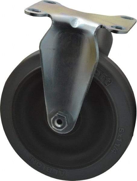 Albion - 5" Diam x 1-1/4" Wide x 6-3/16" OAH Top Plate Mount Rigid Caster - Rubber, 325 Lb Capacity, Ball Bearing, 2-1/2 x 3-5/8" Plate - Apex Tool & Supply