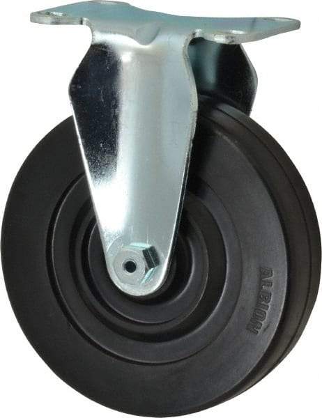 Albion - 5" Diam x 1-1/4" Wide x 6-3/16" OAH Top Plate Mount Rigid Caster - Hard Rubber, 350 Lb Capacity, Plain Bearing, 2-1/2 x 3-5/8" Plate - Apex Tool & Supply