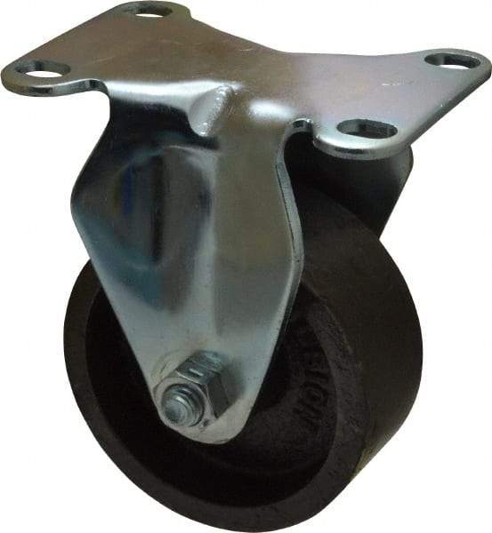 Albion - 3" Diam x 1-1/4" Wide x 4-1/4" OAH Top Plate Mount Rigid Caster - Cast Iron, 300 Lb Capacity, Nylon Bearing, 2-1/2 x 3-5/8" Plate - Apex Tool & Supply