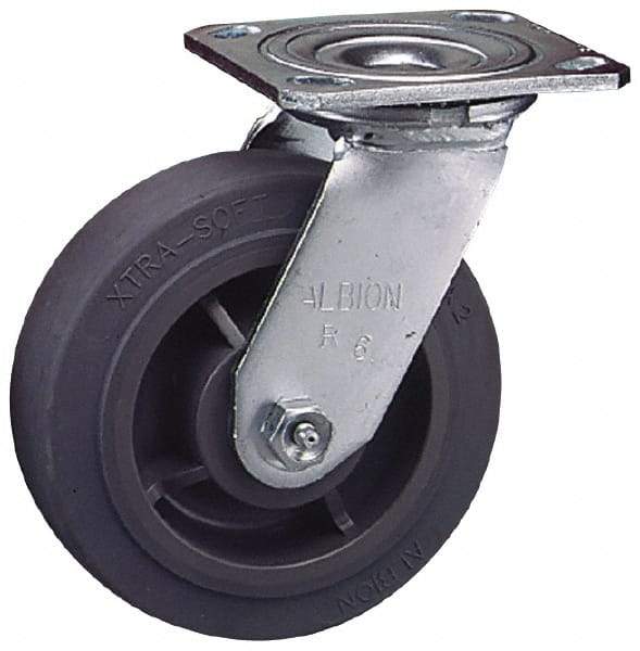 Albion - 8" Diam x 2" Wide x 9-1/2" OAH Top Plate Mount Rigid Caster - Soft Rubber, 675 Lb Capacity, Roller Bearing, 4 x 4-1/2" Plate - Apex Tool & Supply