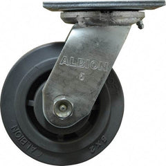 Albion - 5" Diam x 2" Wide x 6-1/2" OAH Top Plate Mount Swivel Caster - Soft Rubber, 350 Lb Capacity, Roller Bearing, 4 x 4-1/2" Plate - Apex Tool & Supply