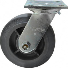Albion - 6" Diam x 2" Wide x 7-1/4" OAH Top Plate Mount Swivel Caster - Soft Rubber, 600 Lb Capacity, Roller Bearing, 4 x 4-1/2" Plate - Apex Tool & Supply