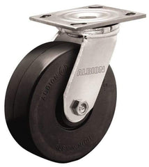 Albion - 4" Diam x 1-1/2" Wide x 5-5/8" OAH Top Plate Mount Swivel Caster - Rubber, 250 Lb Capacity, Roller Bearing, 4 x 4-1/2" Plate - Apex Tool & Supply