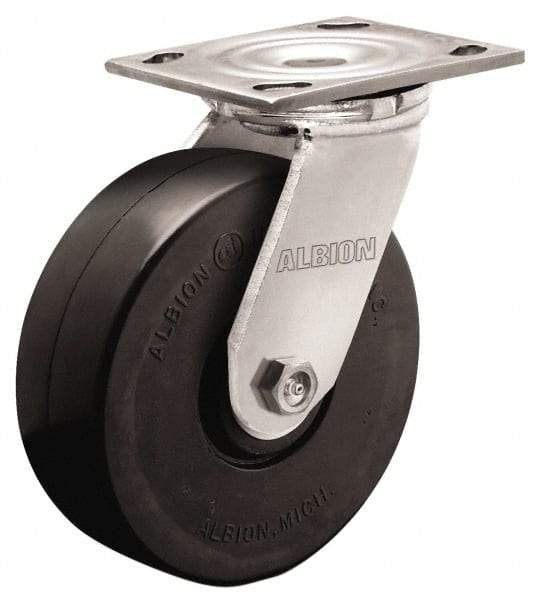 Albion - 6" Diam x 2" Wide x 7-1/4" OAH Top Plate Mount Swivel Caster - Polypropylene, 650 Lb Capacity, Roller Bearing, 4 x 4-1/2" Plate - Apex Tool & Supply