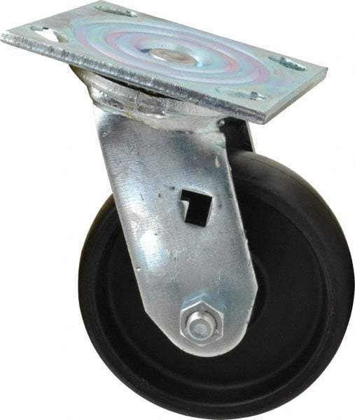 Albion - 5" Diam x 1-1/2" Wide x 6-1/2" OAH Top Plate Mount Swivel Caster - Polypropylene, 450 Lb Capacity, Roller Bearing, 4 x 4-1/2" Plate - Apex Tool & Supply