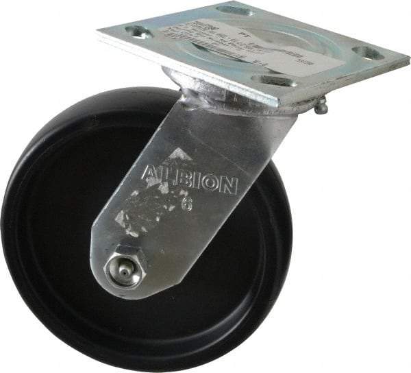 Albion - 6" Diam x 1-1/2" Wide x 7-1/4" OAH Top Plate Mount Swivel Caster - Polypropylene, 550 Lb Capacity, Roller Bearing, 4 x 4-1/2" Plate - Apex Tool & Supply