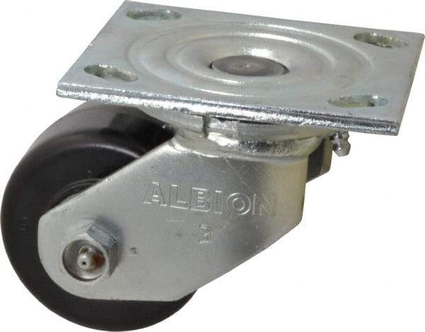 Albion - 3-1/4" Diam x 2" Wide x 4-1/4" OAH Top Plate Mount Swivel Caster - Phenolic, 700 Lb Capacity, Roller Bearing, 4 x 4-1/2" Plate - Apex Tool & Supply