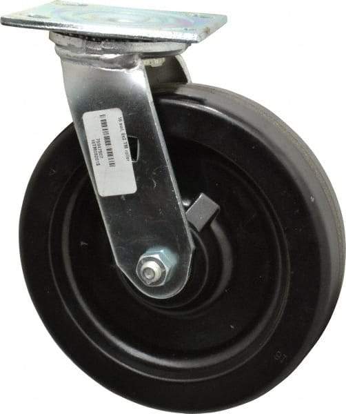 Albion - 8" Diam x 2" Wide x 9-1/2" OAH Top Plate Mount Swivel Caster - Phenolic, 1,250 Lb Capacity, Roller Bearing, 4 x 4-1/2" Plate - Apex Tool & Supply
